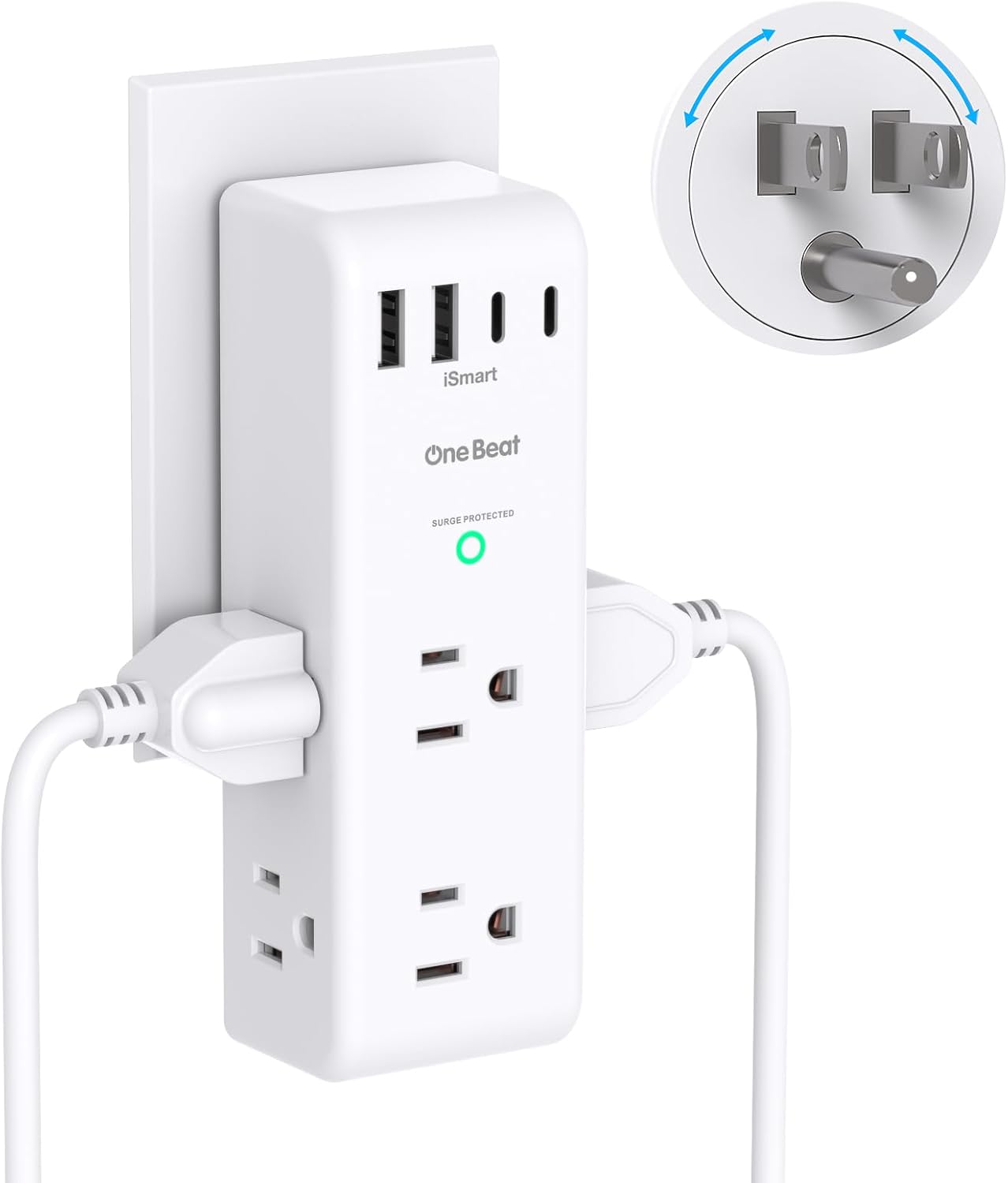 Surge Protector Outlet Extender with Rotating Plug, Multi Plug Wall Outlet | 6 AC Outlet Splitter 4 USB Ports (2 USB C),1800J USB Wall Charger, Plug Adapter Power Strip for Home Office Dorm Room Travel