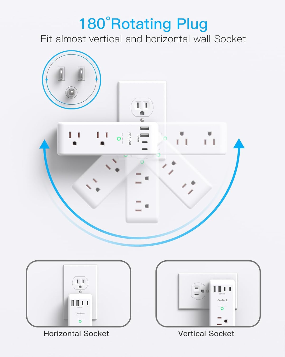 Surge Protector Outlet Extender with Rotating Plug, Multi Plug Wall Outlet | 6 AC Outlet Splitter 4 USB Ports (2 USB C),1800J USB Wall Charger, Plug Adapter Power Strip for Home Office Dorm Room Travel - Image 2