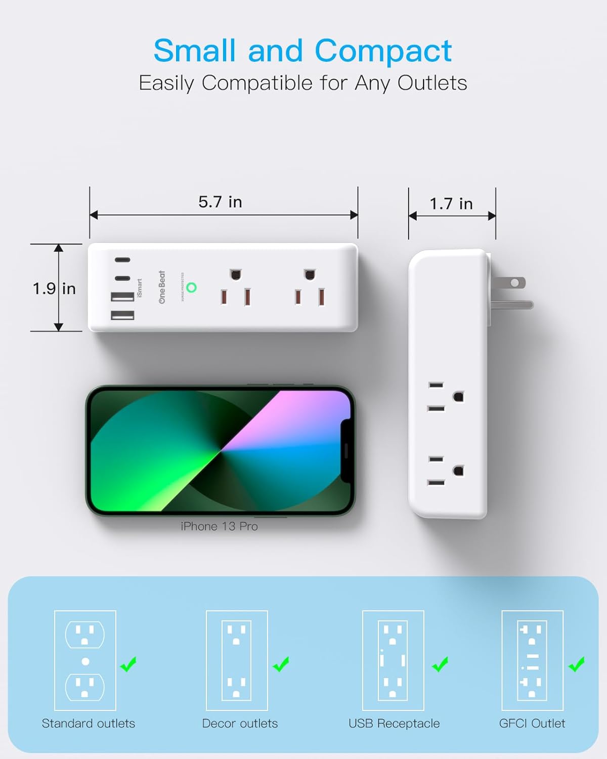 Surge Protector Outlet Extender with Rotating Plug, Multi Plug Wall Outlet | 6 AC Outlet Splitter 4 USB Ports (2 USB C),1800J USB Wall Charger, Plug Adapter Power Strip for Home Office Dorm Room Travel - Image 7