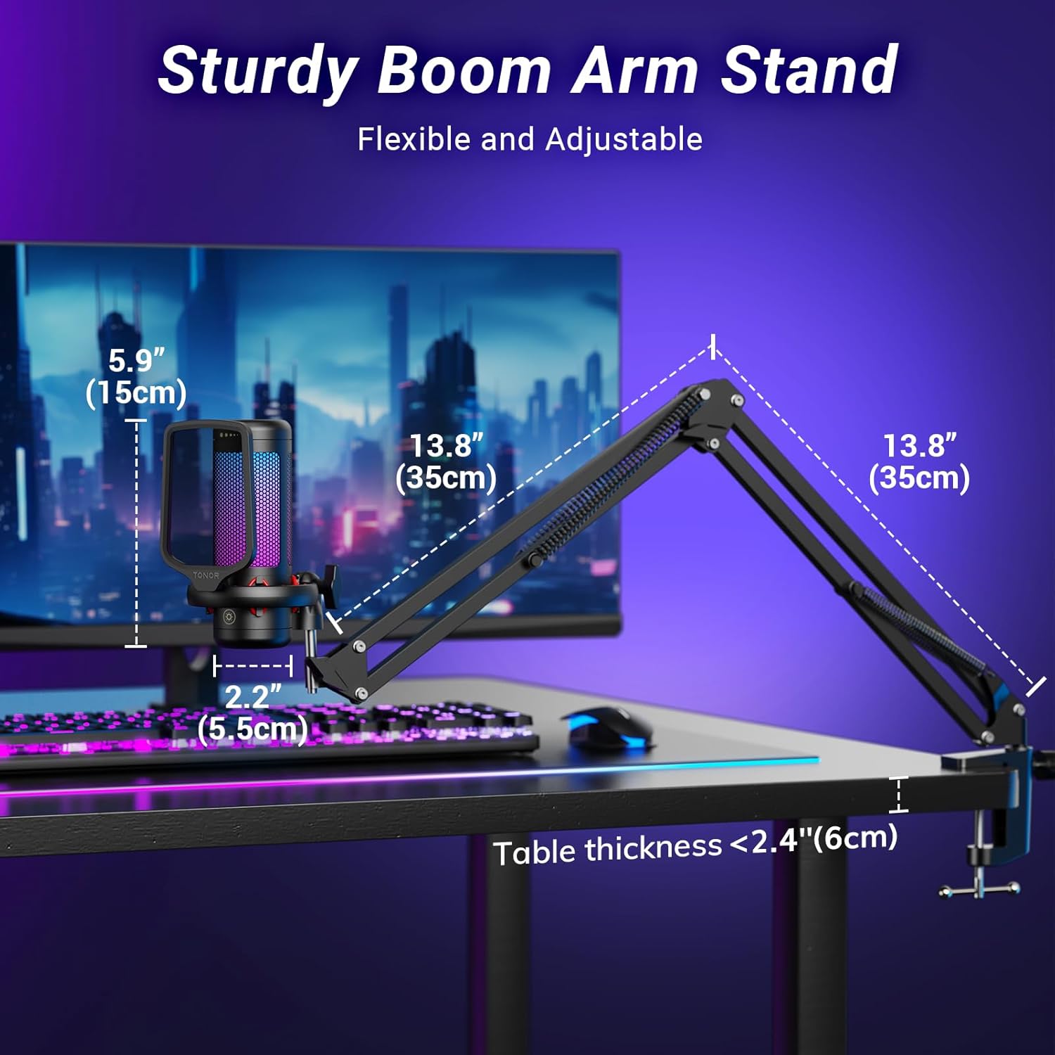 TONOR Gaming Microphone Set with Boom Arm, Vocal Condenser Microphone for Content Creators, USB Mic for PC with Stand, RGB, Tap Mute, Gain Control, Gaming Equipemnt, Twitch, Streaming, TC310+ - Image 6