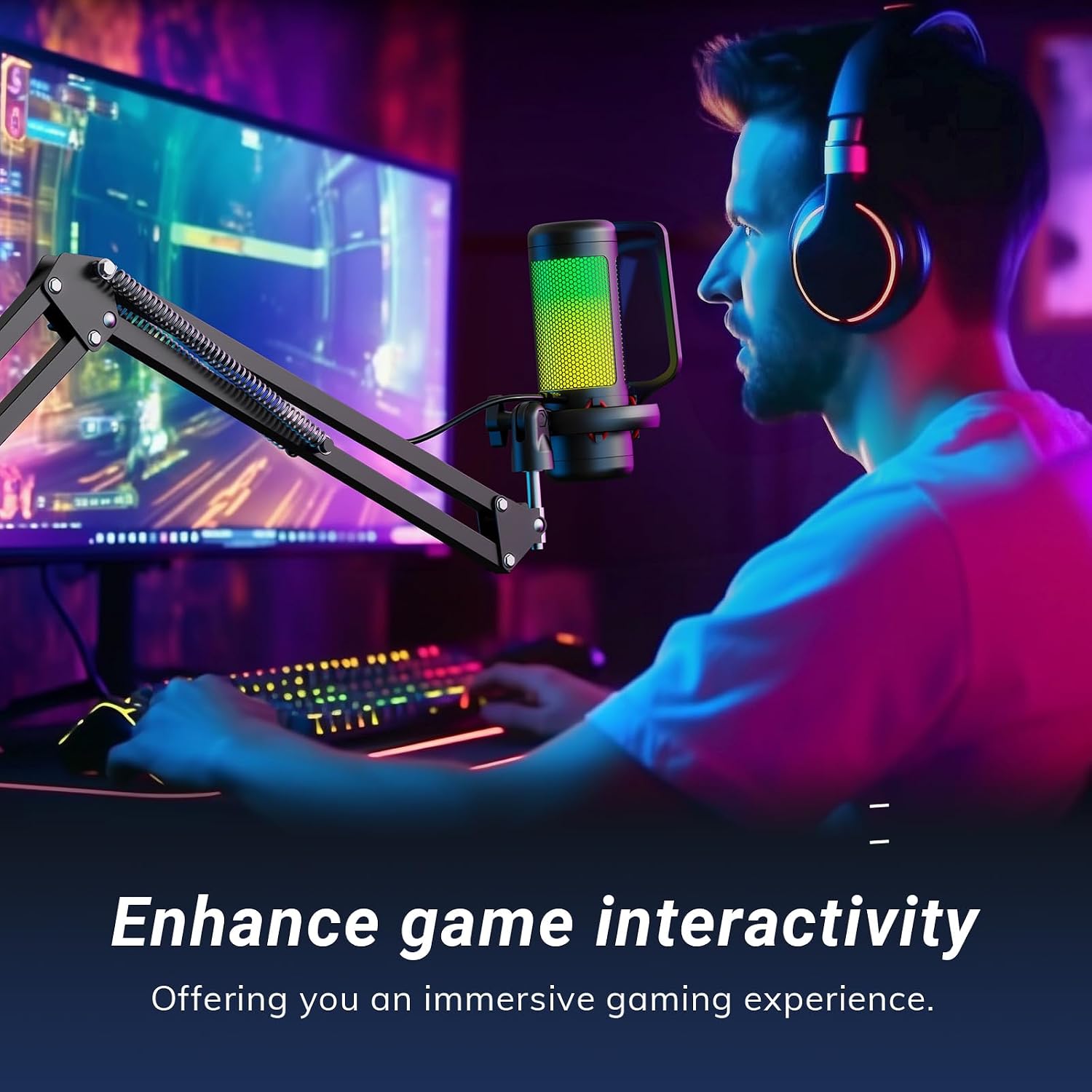 TONOR Gaming Microphone Set with Boom Arm, Vocal Condenser Microphone for Content Creators, USB Mic for PC with Stand, RGB, Tap Mute, Gain Control, Gaming Equipemnt, Twitch, Streaming, TC310+ - Image 8