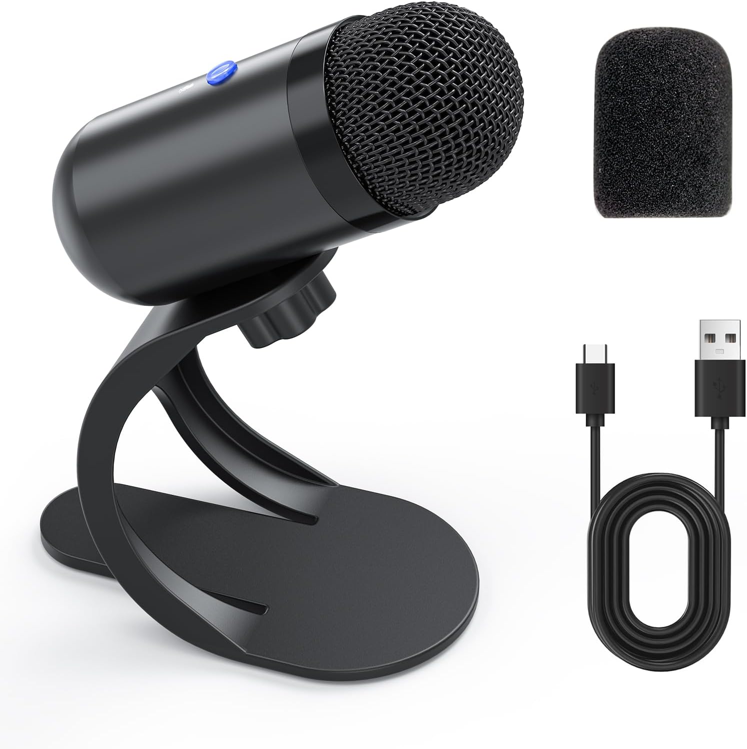 LIANGSTAR USB Computer Microphone, Podcast Mic Desktop with Mute Button for Recording Streaming, Omnidirectional Condenser, Plug&Play Stand with Volume Control for PC, Laptop, Mac, YouTube