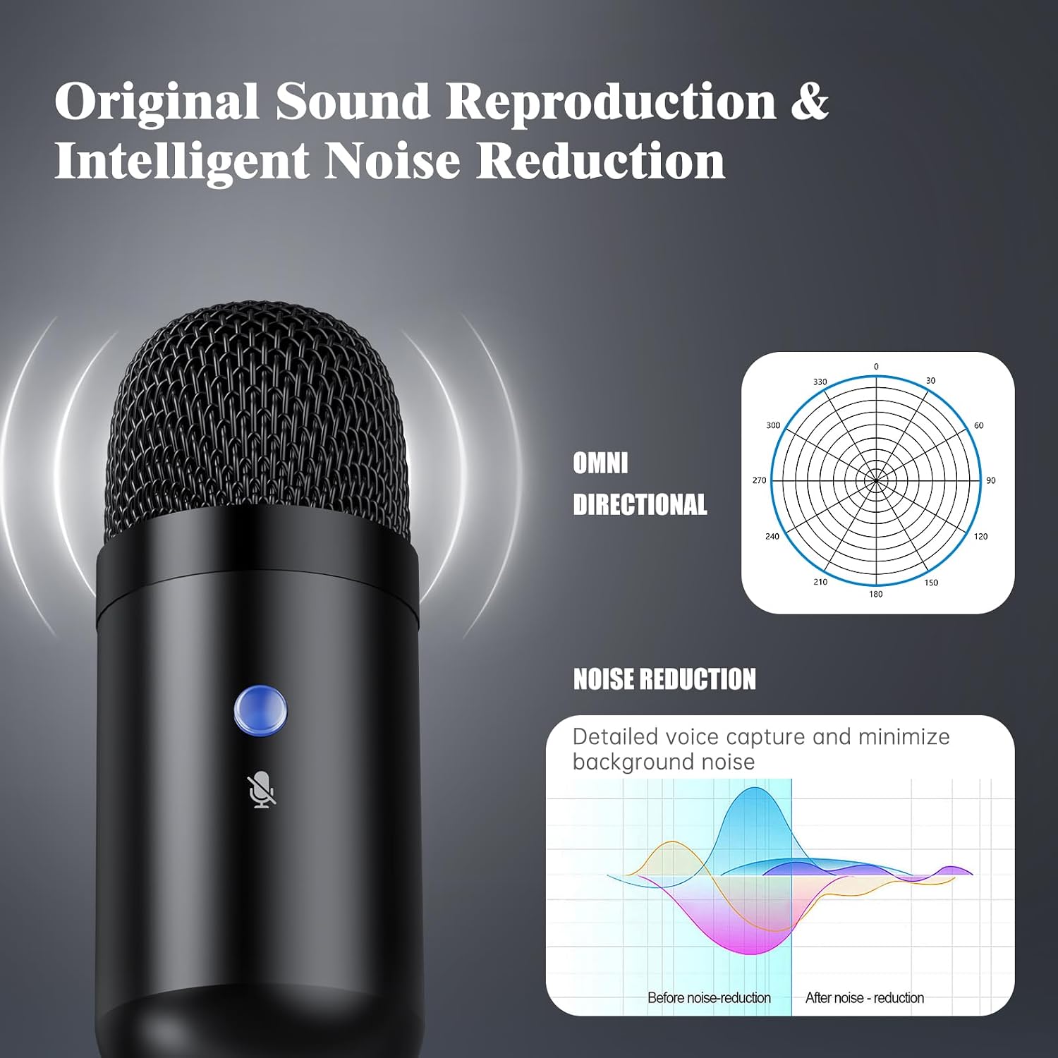LIANGSTAR USB Computer Microphone, Podcast Mic Desktop with Mute Button for Recording Streaming, Omnidirectional Condenser, Plug&Play Stand with Volume Control for PC, Laptop, Mac, YouTube - Image 2