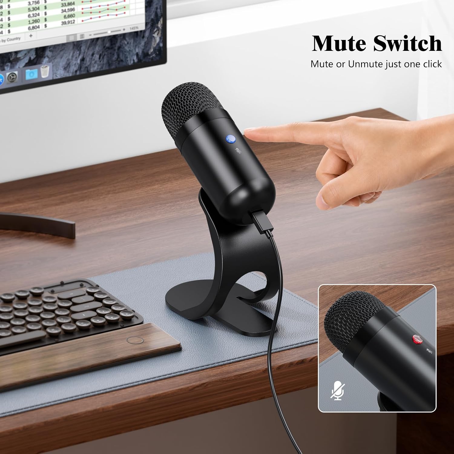 LIANGSTAR USB Computer Microphone, Podcast Mic Desktop with Mute Button for Recording Streaming, Omnidirectional Condenser, Plug&Play Stand with Volume Control for PC, Laptop, Mac, YouTube - Image 3