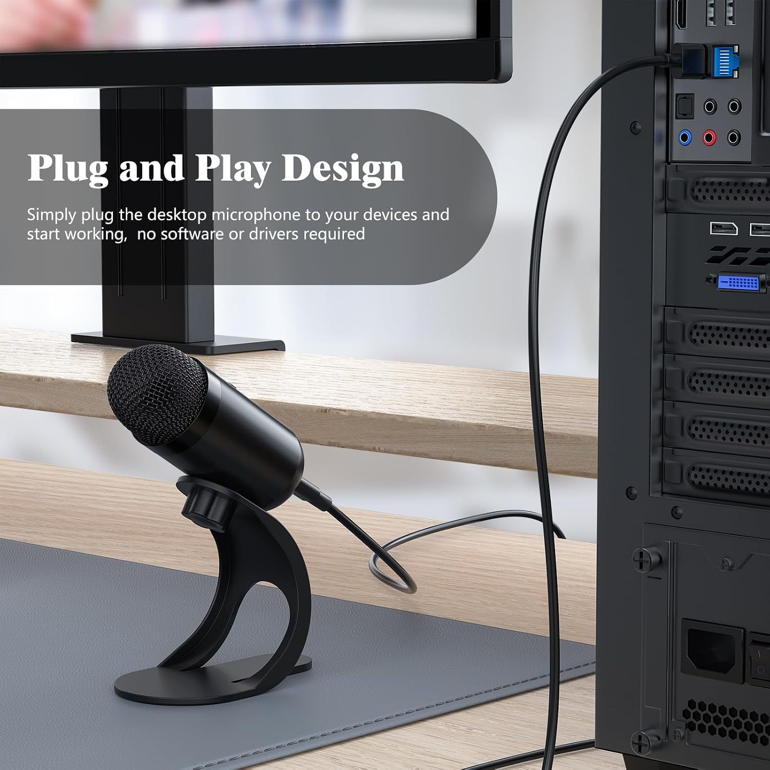 LIANGSTAR USB Computer Microphone, Podcast Mic Desktop with Mute Button for Recording Streaming, Omnidirectional Condenser, Plug&Play Stand with Volume Control for PC, Laptop, Mac, YouTube - Image 4
