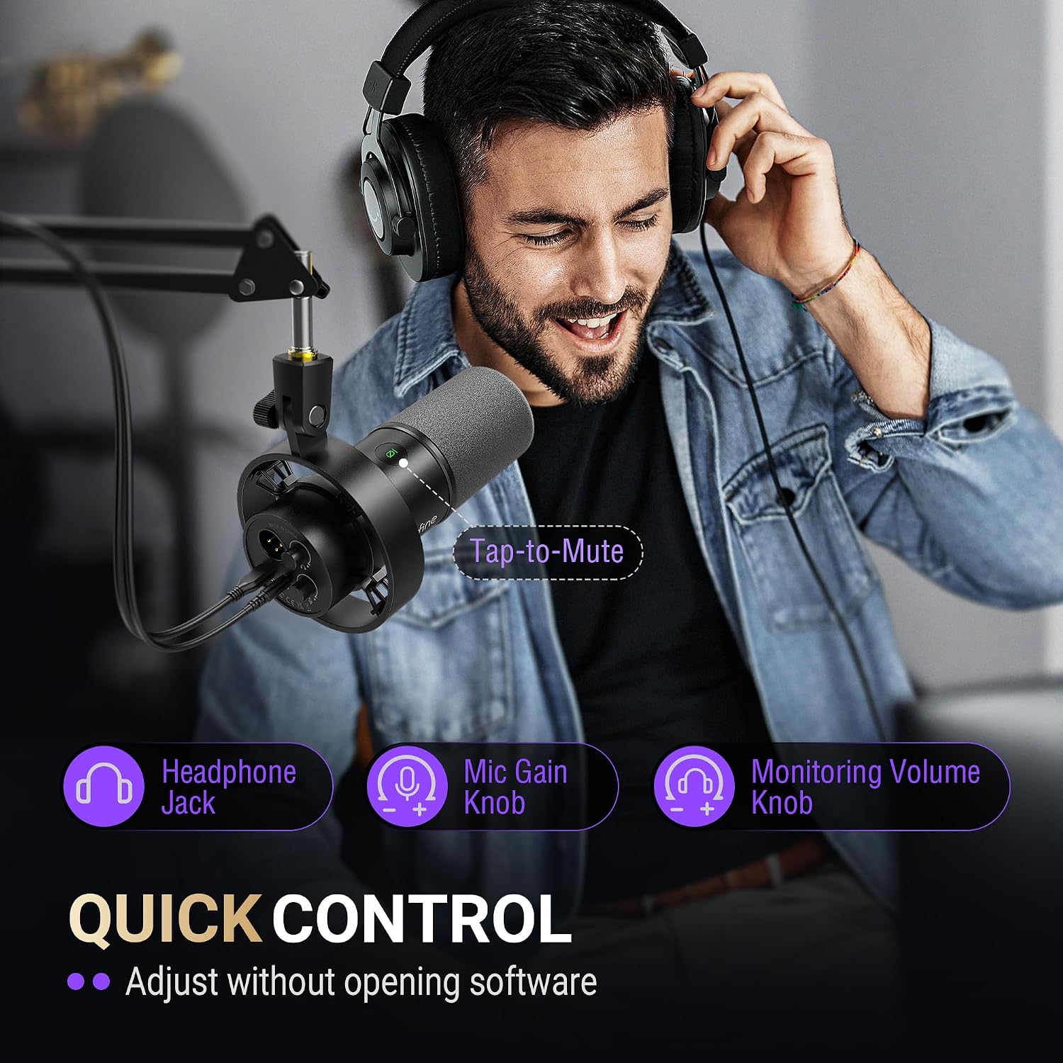 FIFINE AmpliTank K688CT Podcast Microphone Kit, USB/XLR Dynamic Vocal Mic | Streaming Mic with Boom Arm for PC/XLR Mixer, with Mute Button, Headphone Jack, Gain Knob, for Gaming Voice-Over Recording - Image 6