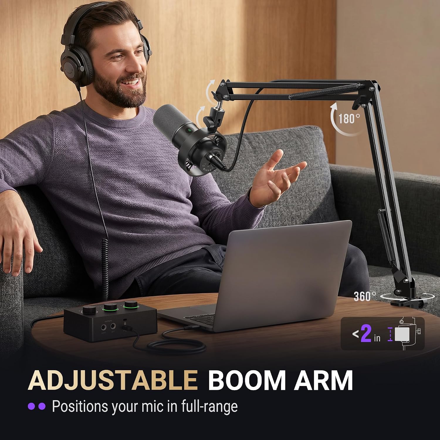 FIFINE AmpliTank K688CT Podcast Microphone Kit, USB/XLR Dynamic Vocal Mic | Streaming Mic with Boom Arm for PC/XLR Mixer, with Mute Button, Headphone Jack, Gain Knob, for Gaming Voice-Over Recording - Image 7